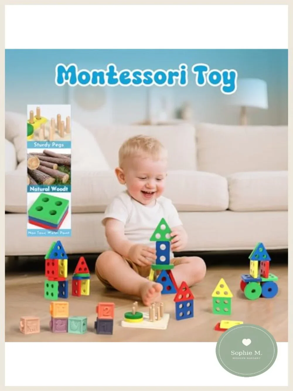 Montessori 7-in-1 Activity Set for Toddlers | Wooden Sorter, Stacking Blocks &
